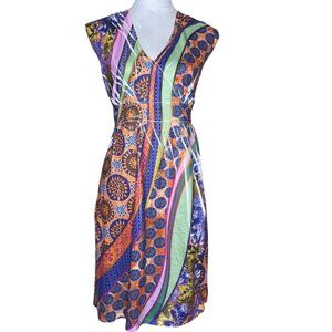 Miss Tina by Tina Knowles Women's Colorful Paisley V-Neck Cap Sleeve Midi Dress